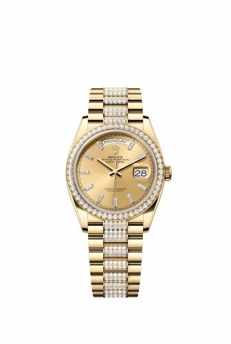 Rolex Day-Date 36 Yellow Gold - Diamond / Champagne - Baguette / President - Diamond 128348RBR-0081 (m128348rbr-0081)